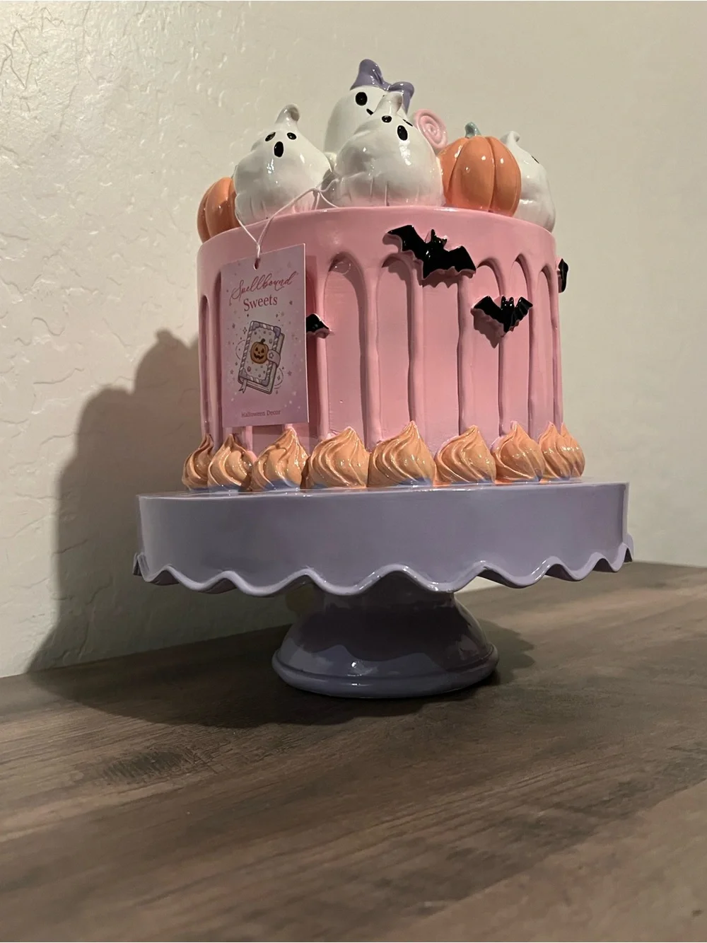 Halloween Ghost Bat & Pumpkin Cake Resin Table Decor Orange Pink & Purple